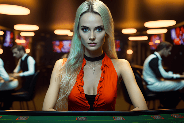 Casino dealer met oranje outfit