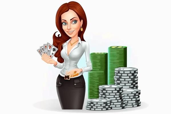 Vrouw met kaarten en casino chips