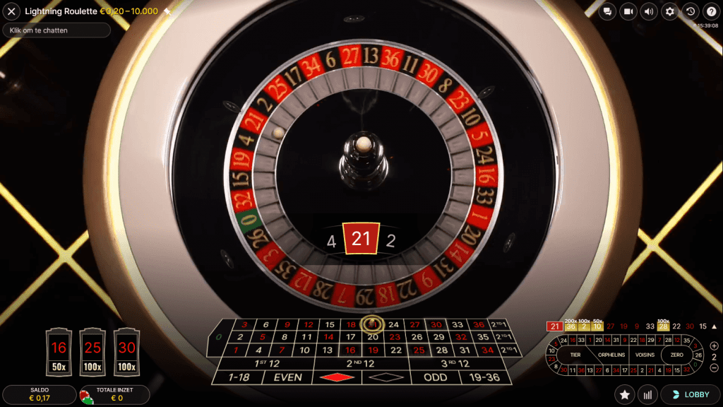 Roulette wiel toont nummer 21